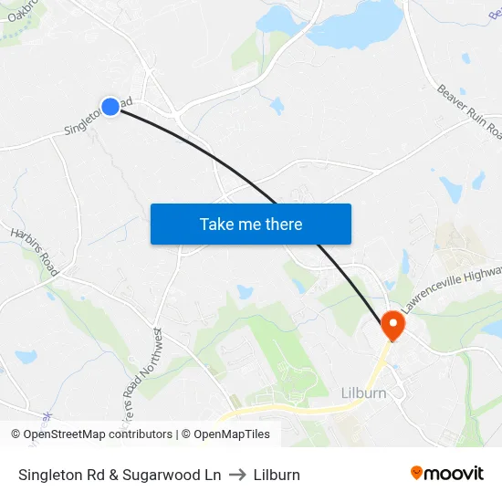 Singleton Rd & Sugarwood Ln to Lilburn map
