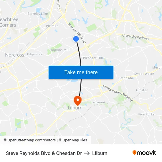 Steve Reynolds Blvd & Chesdan Dr to Lilburn map