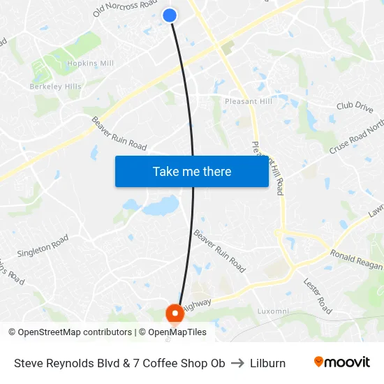 Steve Reynolds Blvd & 7 Coffee Shop Ob to Lilburn map