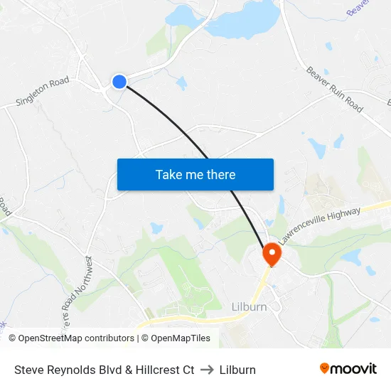 Steve Reynolds Blvd & Hillcrest Ct to Lilburn map