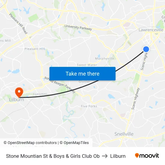 Stone Mountian St & Boys & Girls Club Ob to Lilburn map