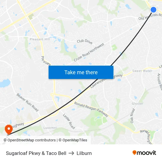 Sugarloaf Pkwy & Taco Bell to Lilburn map