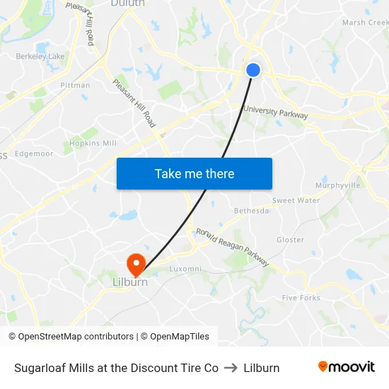 Sugarloaf Mills at the Discount Tire Co to Lilburn map