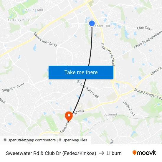 Sweetwater Rd & Club Dr (Fedex/Kinkos) to Lilburn map