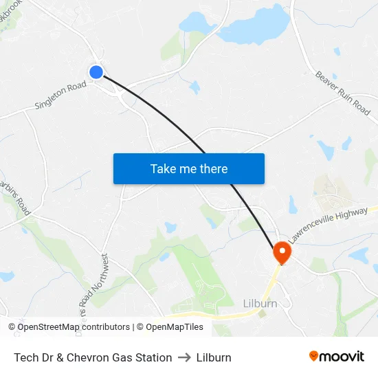 Tech Dr & Chevron Gas Station to Lilburn map