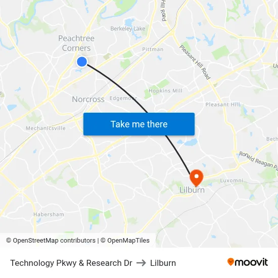 Technology Pkwy & Research Dr to Lilburn map