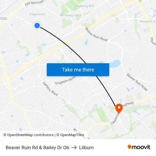 Beaver Ruin Rd & Bailey Dr Ob to Lilburn map