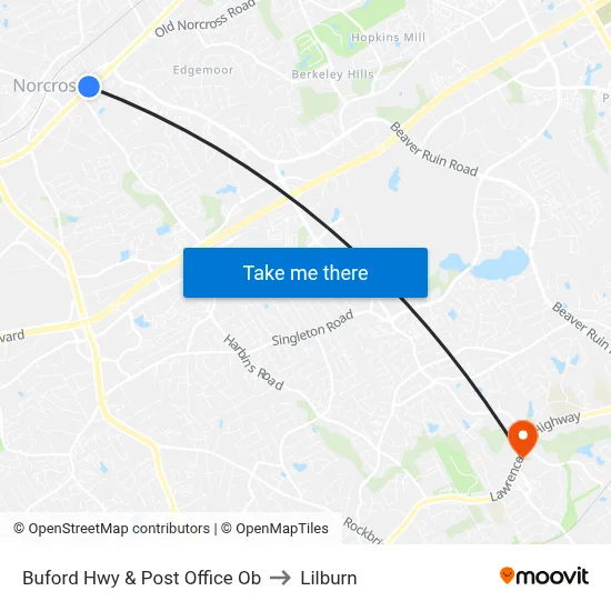Buford Hwy & Post Office Ob to Lilburn map