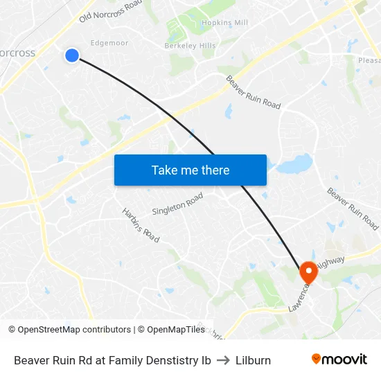 Beaver Ruin Rd at Family Denstistry Ib to Lilburn map