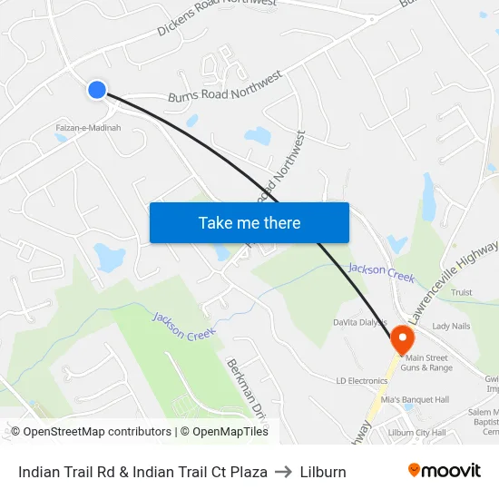 Indian Trail Rd & Indian Trail Ct Plaza to Lilburn map