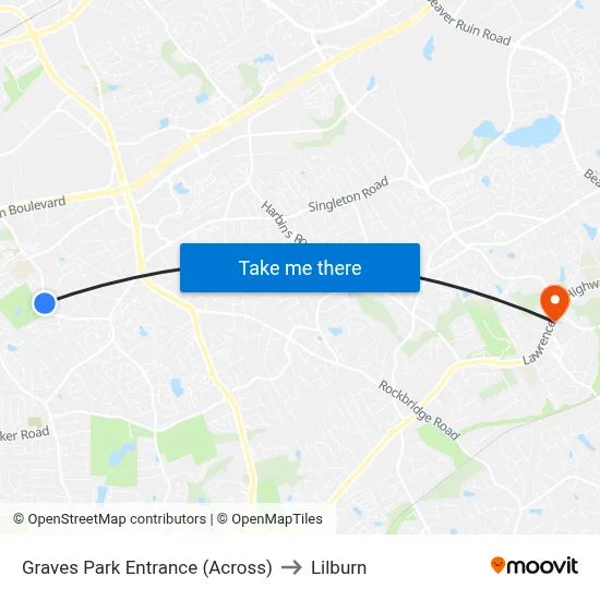 Graves Park Entrance (Across) to Lilburn map