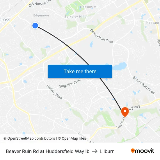 Beaver Ruin Rd at Huddersfield Way Ib to Lilburn map