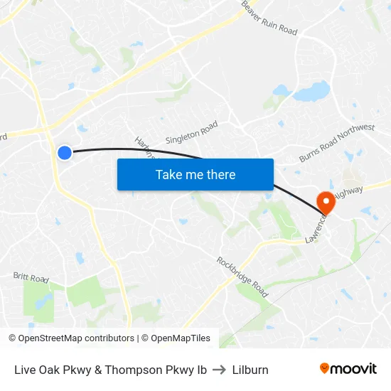Live Oak Pkwy & Thompson Pkwy Ib to Lilburn map