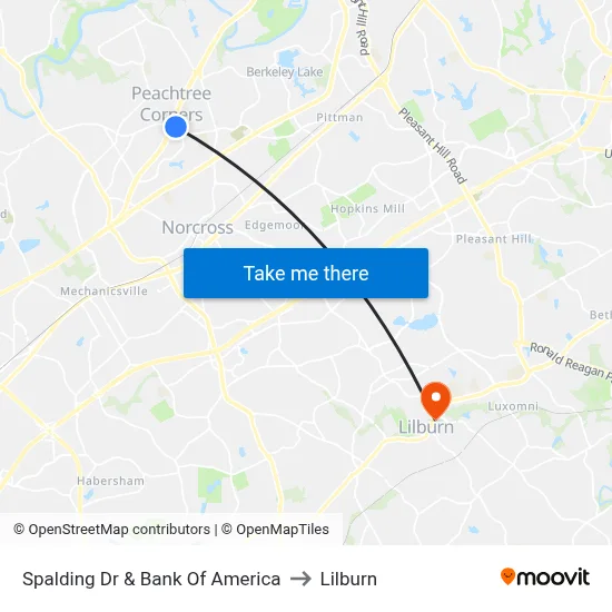 Spalding Dr & Bank Of America to Lilburn map