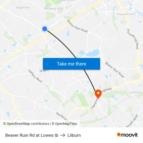 Beaver Ruin Rd at Lowes Ib to Lilburn map