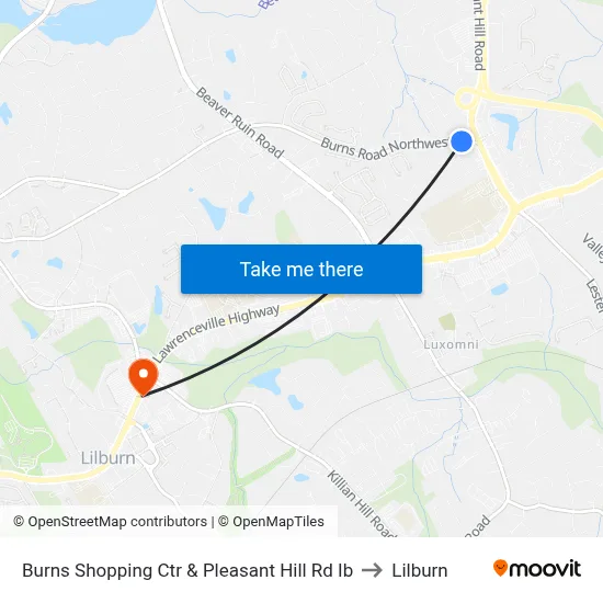 Burns Shopping Ctr & Pleasant Hill Rd Ib to Lilburn map