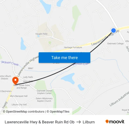 Lawrenceville Hwy & Beaver Ruin Rd Ob to Lilburn map