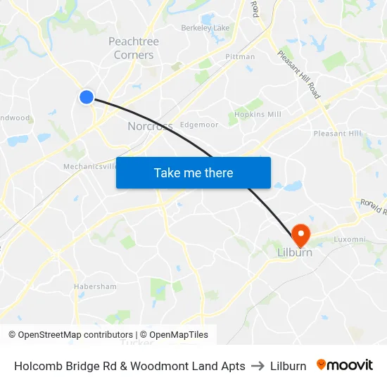Holcomb Bridge Rd & Woodmont Land Apts to Lilburn map