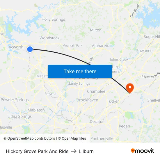 Hickory Grove Park And Ride to Lilburn map