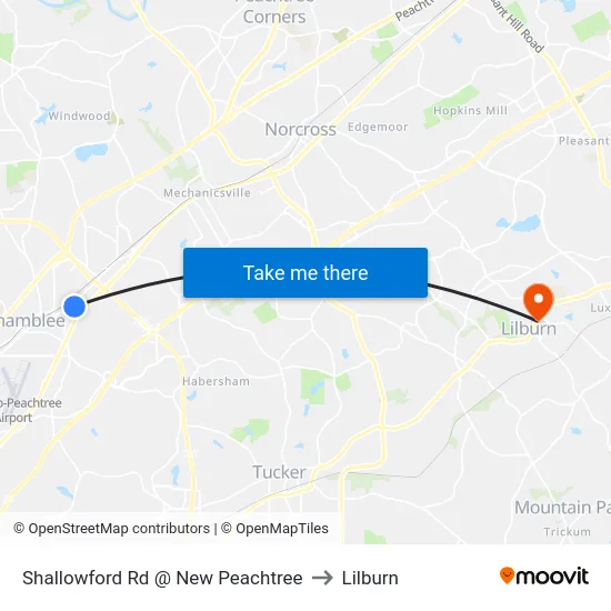 Shallowford Rd @ New Peachtree to Lilburn map