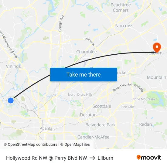 Hollywood Rd NW @ Perry Blvd NW to Lilburn map