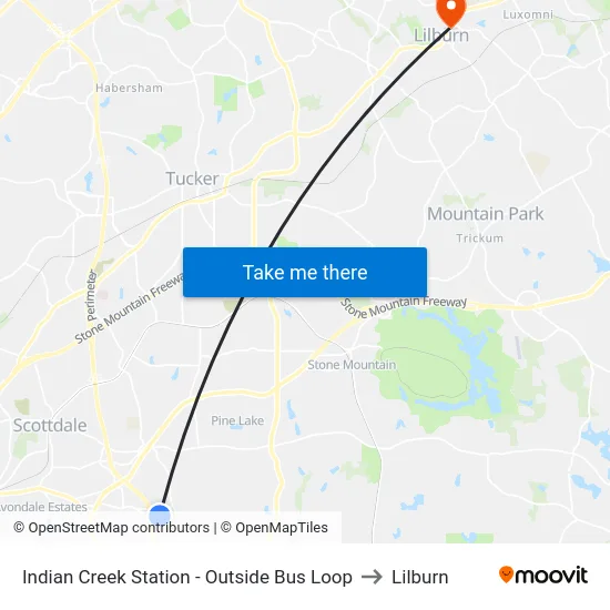 Indian Creek Station - Outside Bus Loop to Lilburn map
