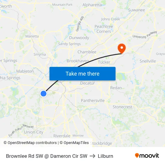 Brownlee Rd SW @ Dameron Cir SW to Lilburn map