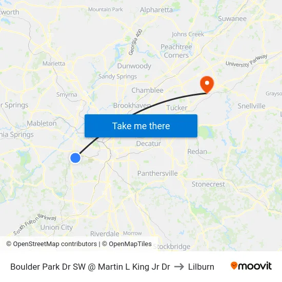 Boulder Park Dr SW @ Martin L King Jr Dr to Lilburn map