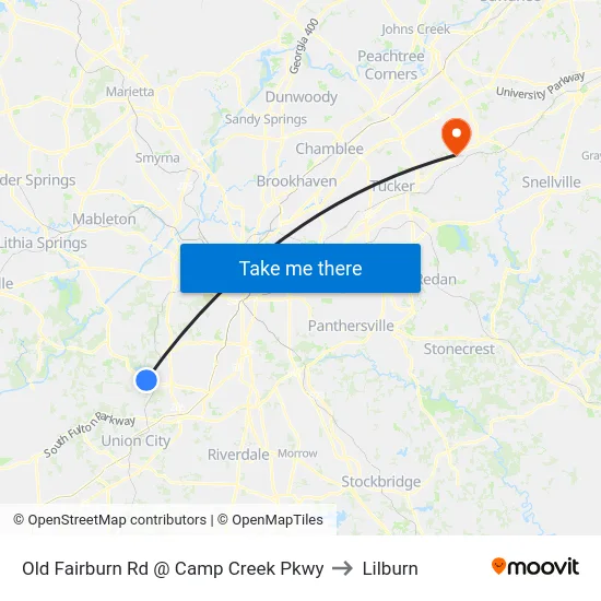 Old Fairburn Rd @ Camp Creek Pkwy to Lilburn map