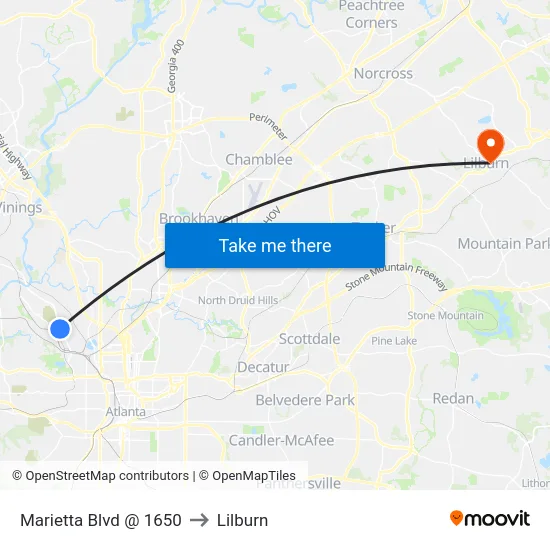 Marietta Blvd @ 1650 to Lilburn map