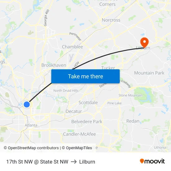 17th St NW @ State St NW to Lilburn map