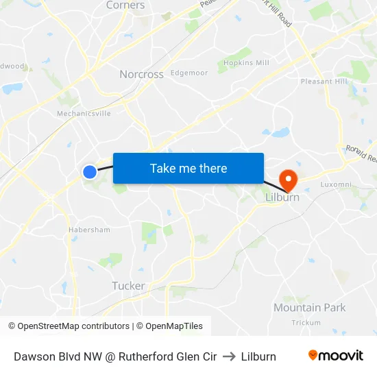 Dawson Blvd NW @ Rutherford Glen Cir to Lilburn map