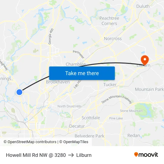Howell Mill Rd NW @ 3280 to Lilburn map