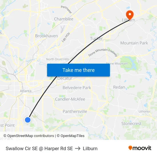Swallow Cir SE @ Harper Rd SE to Lilburn map