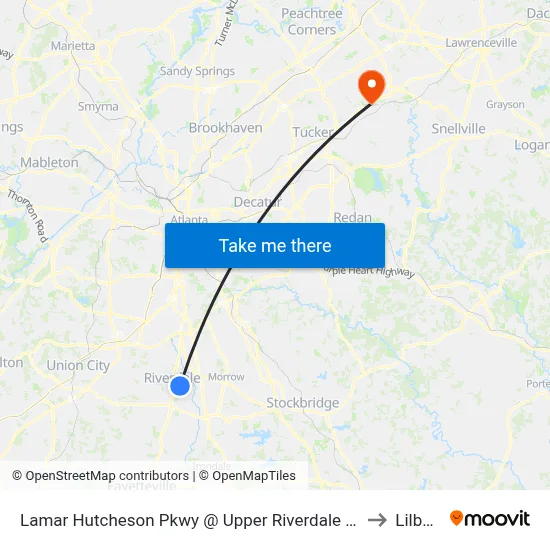 Lamar Hutcheson Pkwy @ Upper Riverdale Rd SW to Lilburn map