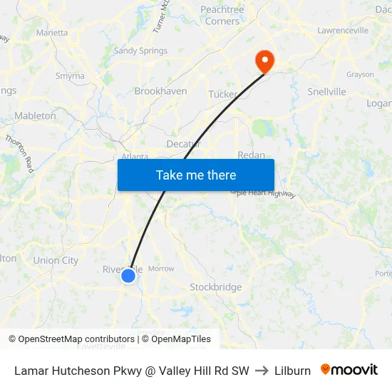 Lamar Hutcheson Pkwy @ Valley Hill Rd SW to Lilburn map