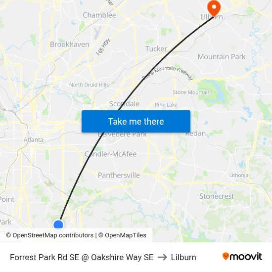 Forrest Park Rd SE @ Oakshire Way SE to Lilburn map