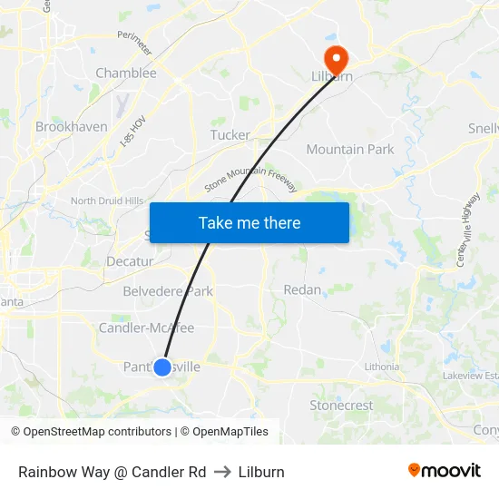 Rainbow Way @ Candler Rd to Lilburn map