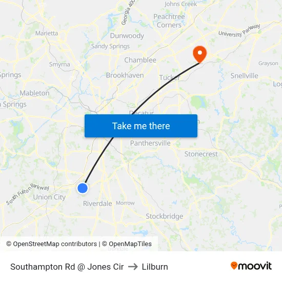 Southampton Rd @ Jones Cir to Lilburn map