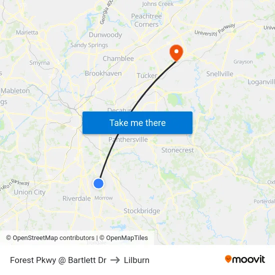 Forest Pkwy @ Bartlett Dr to Lilburn map