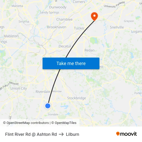 Flint River Rd @ Ashton Rd to Lilburn map