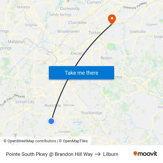 Pointe South Pkwy @ Brandon Hill Way to Lilburn map