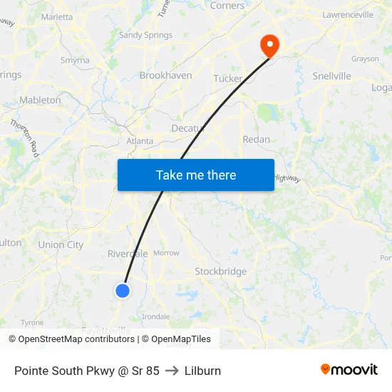 Pointe South Pkwy @ Sr 85 to Lilburn map