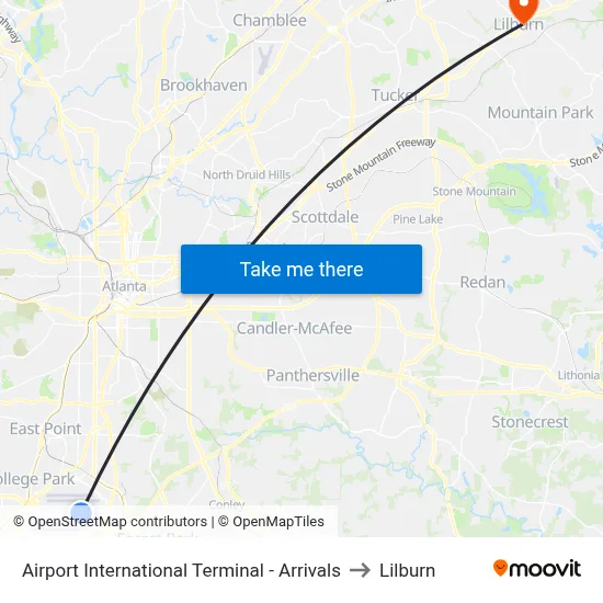Airport International Terminal - Arrivals to Lilburn map