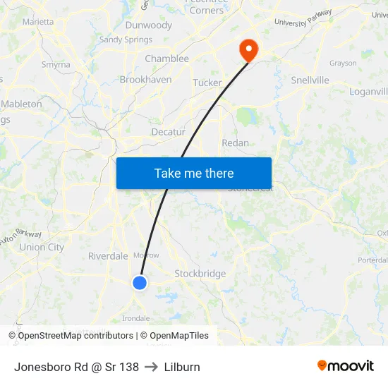 Jonesboro Rd @ Sr 138 to Lilburn map