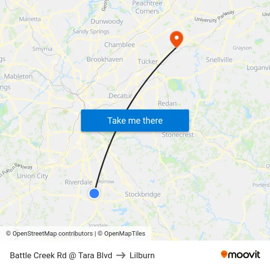 Battle Creek Rd @ Tara Blvd to Lilburn map