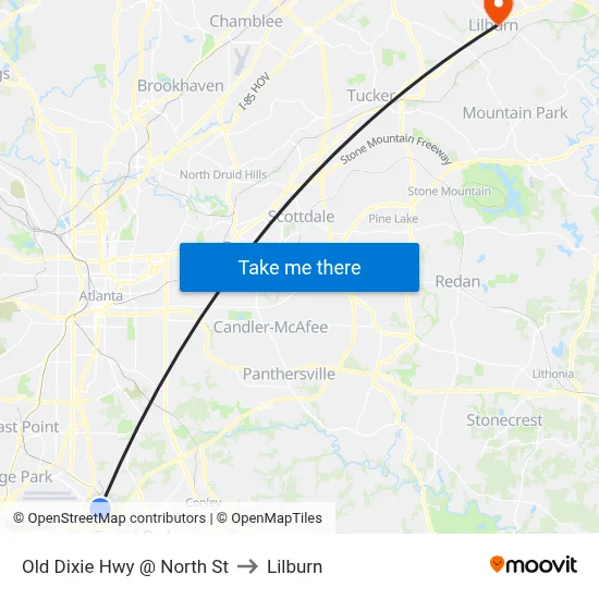 Old Dixie Hwy @ North St to Lilburn map