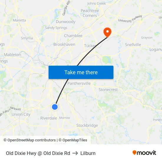 Old Dixie Hwy @ Old Dixie Rd to Lilburn map