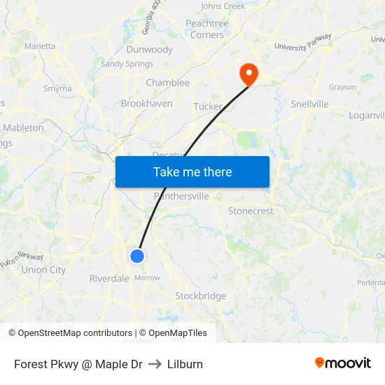 Forest Pkwy @ Maple Dr to Lilburn map