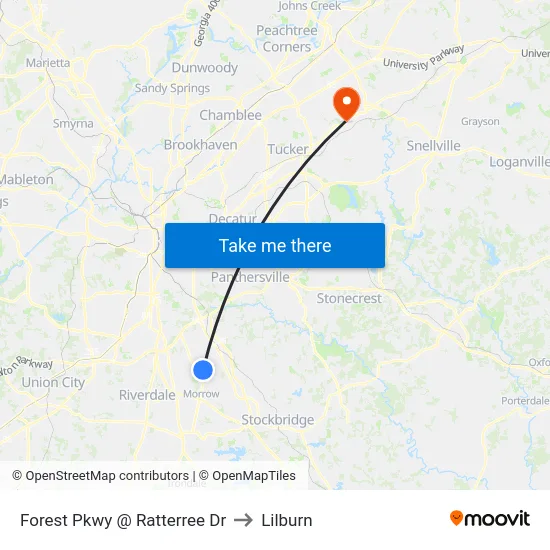 Forest Pkwy @ Ratterree Dr to Lilburn map